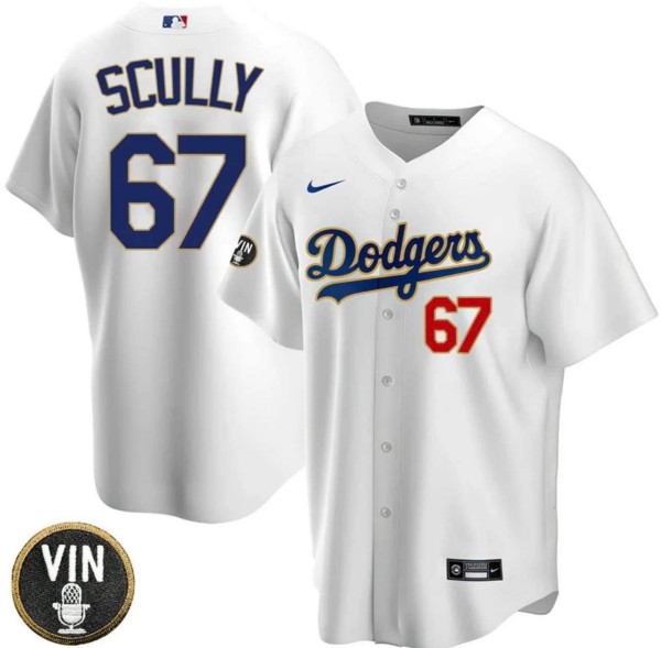 Men's Los Angeles Dodgers #67 Vin Scully 2022 White Vin Scully Patch Cool Base Stitched Baseball Jersey Men's Los Angeles Dodgers #67 Vin Scully 2022 White Vin Scully Patch Cool Base Stitched Baseball Jersey